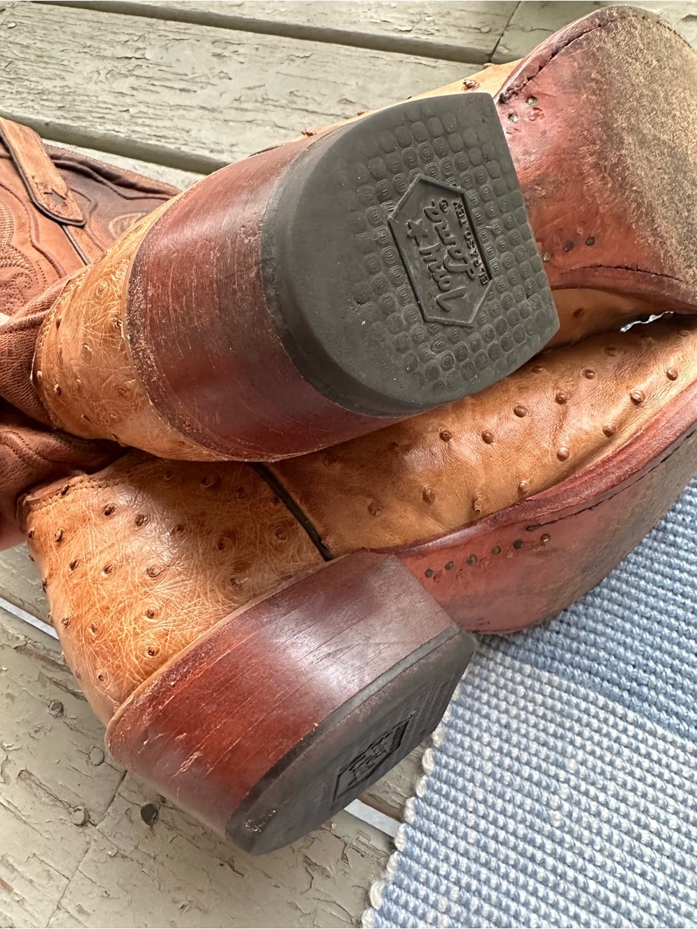 Tony Lama Tan Ostrich-Texture Western Cowboy Boots - Picture 9 of 12